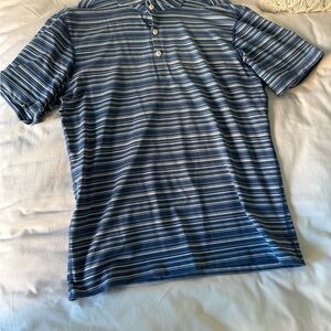 lululemon athletica Navy and White Striped Polo - Medium